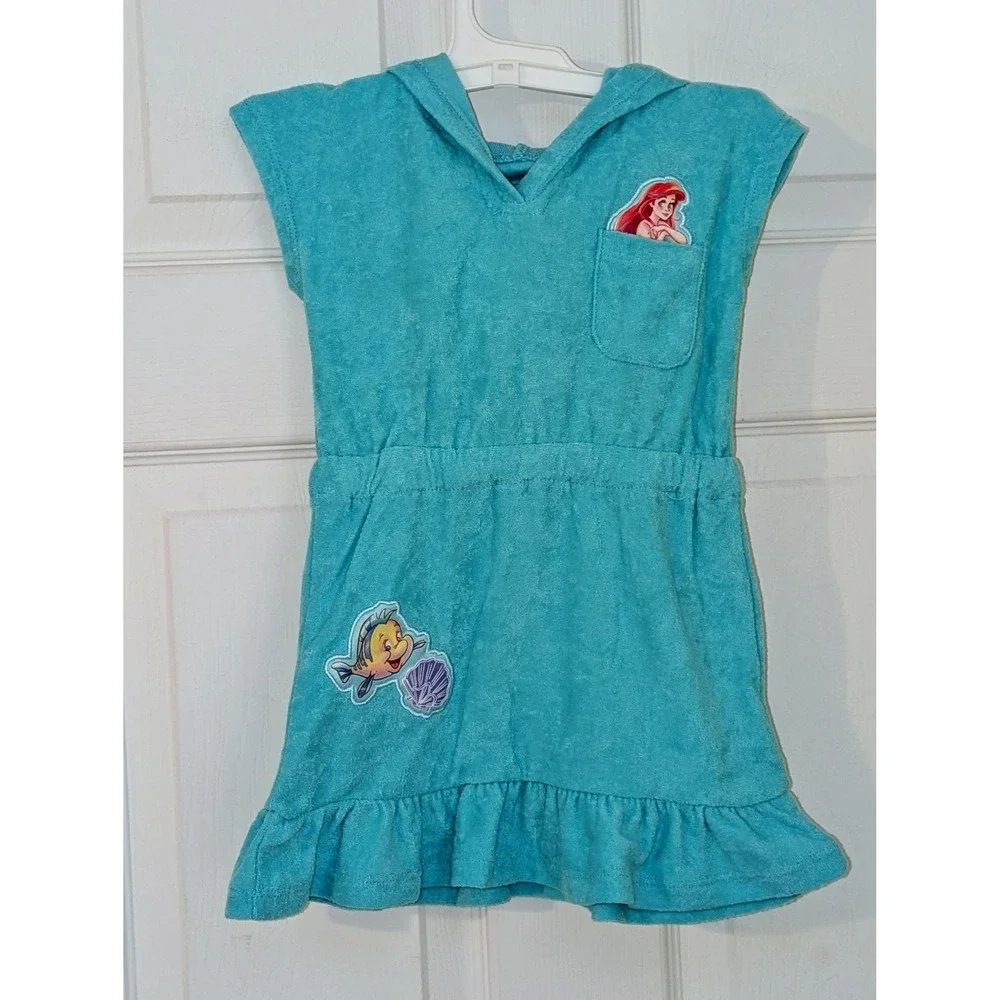 Disney Princess Ariel Little Mermaid Girls 2T 3 Piece Swimsuit Cover Up Set Aqua